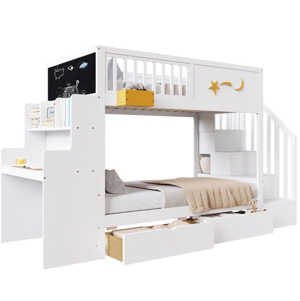 Letto a castello bambini 90x200 cm con scrivania e cassetti