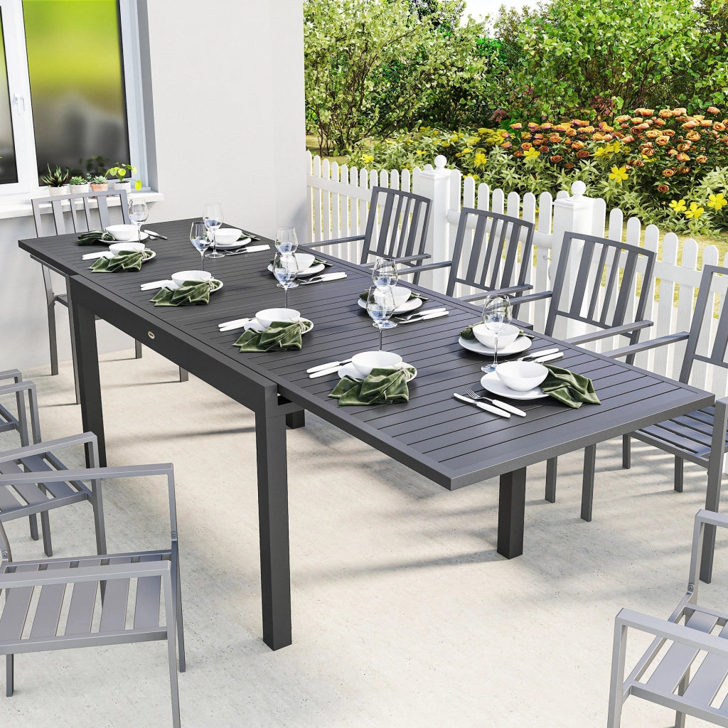 Tavolo da Giardino Allungabile per 6-10 Persone ¨C zephmum ¨C Grigio 135-270x90x75 cm