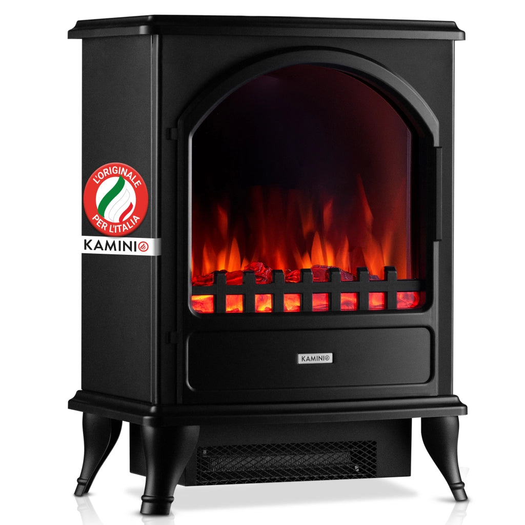 KAMINIO Camino elettrico LENI - Stufa elettrica con riscaldamento, effetto fiamma 3D - Nero
