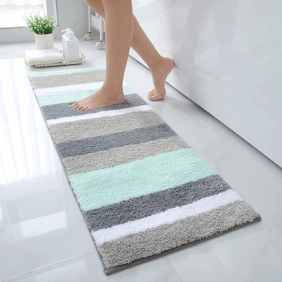 Tappeto da bagno, morbido, alta densità, microfibra, mat di bagno, assorbente, lavabile, 40 x 120 cm, verde/grigio