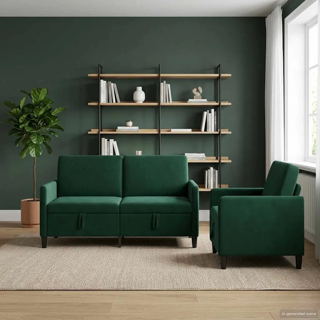 Set di Divani con Storage 2 pz Verde Scuro Poliestere 3429192