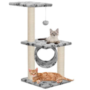 Tiragraffi albero per gatti cuccia per gatti peluche in sisal 65 cm grigio con motivo a impronta di zampa 3702104