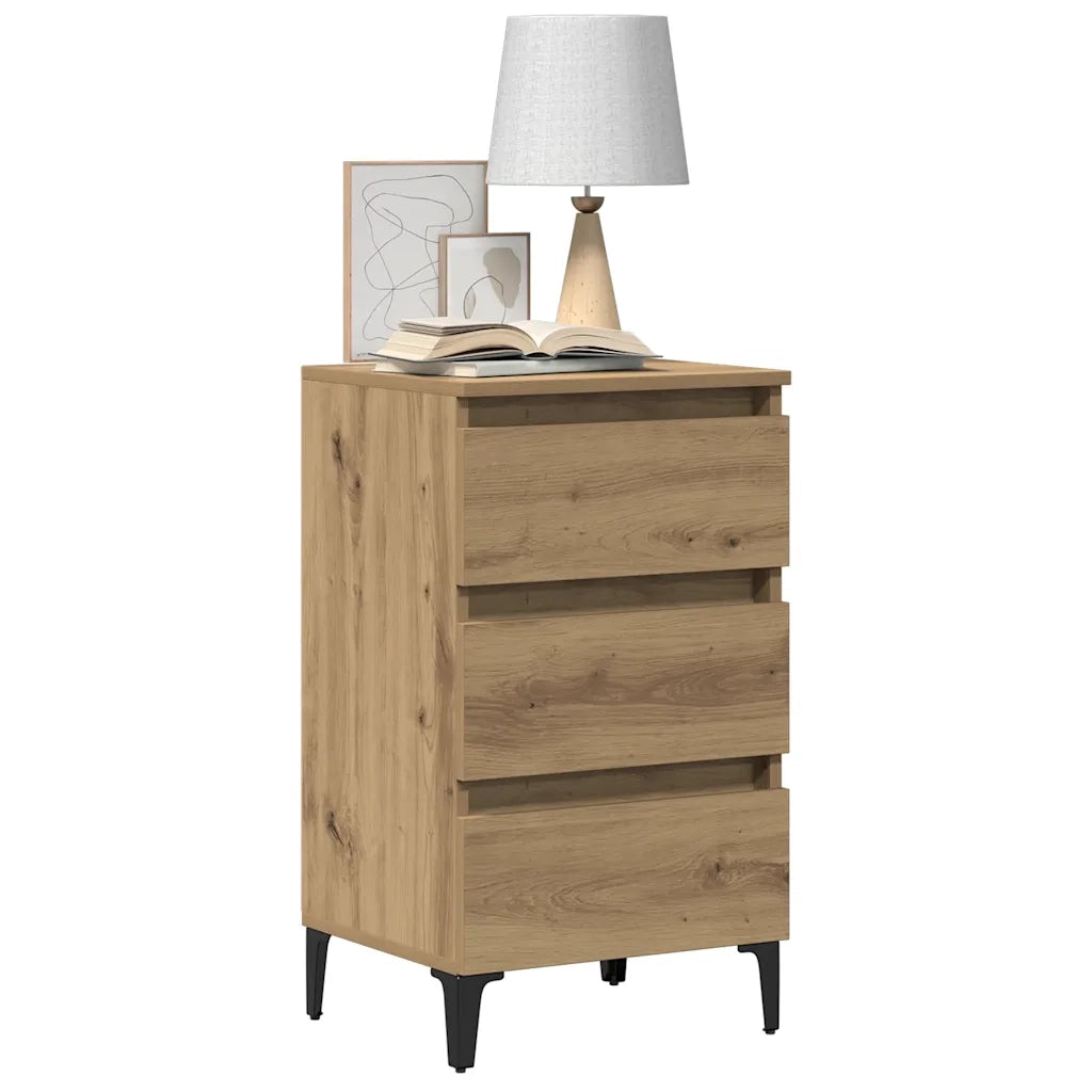 Comodino con Gambe in Metallo Rovere Artigianale 40x35x69 cm