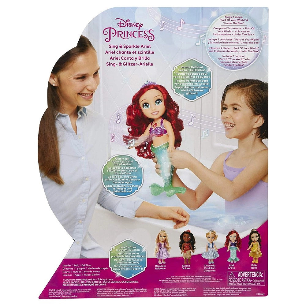 Trade Shop - Ariel Principessa Disney Bambola 35cm Parlante Musicale, Glitter, Si Illumina -
