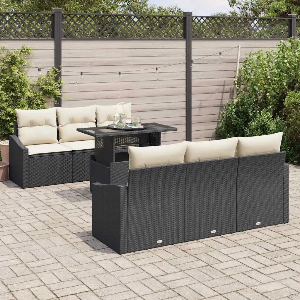 Set Divano da Giardino con cuscino 7 pcs Nero polyrattan 3357660