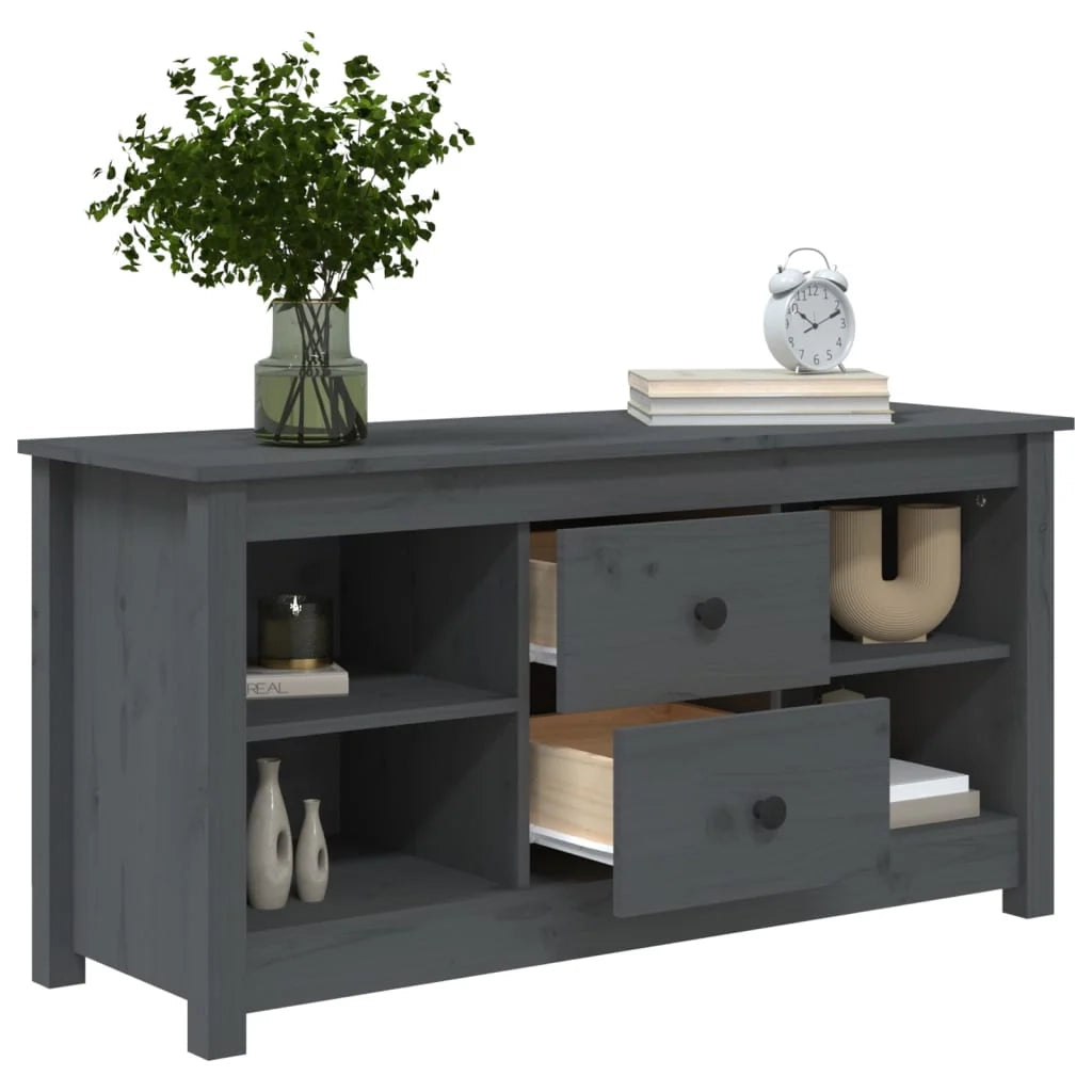 Mobile TV multimediale scaffale TV credenza mobile TV sala da pranzo soggiorno camera da letto 103 x 36,5 x 52 cm legno di pino massiccio grigio 02_0025634