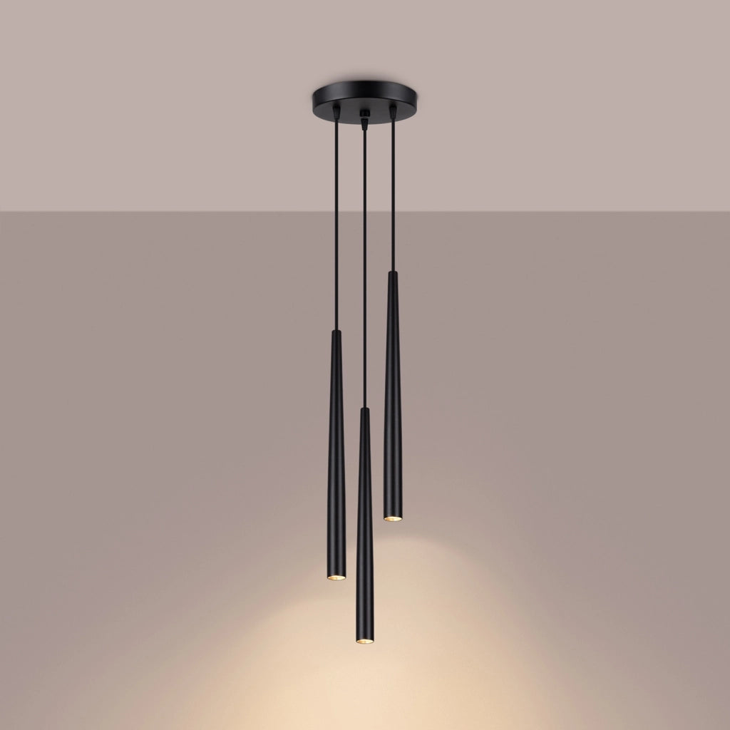 Lampada a sospensione rotonda nera 3 luci G9 Serena