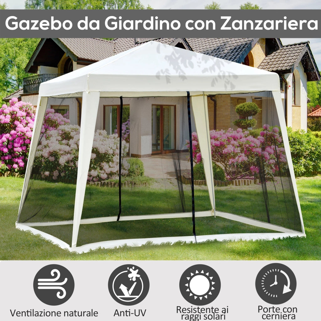 Gazebo da Giardino 3x3x2.35 m in Acciaio con Zanzariere Beige