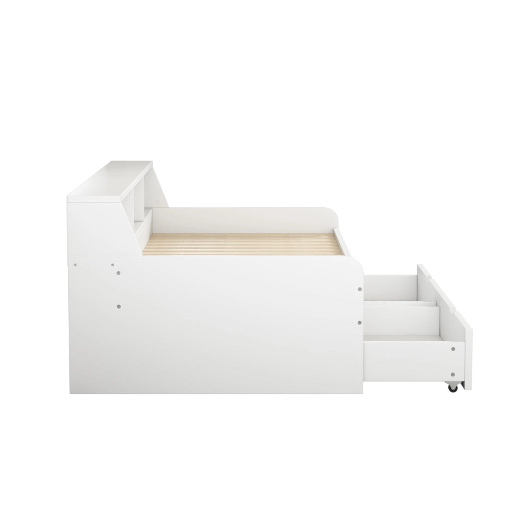 Letto daybed 90x200 cm con 2 cassetti e vani contenitore, bianco