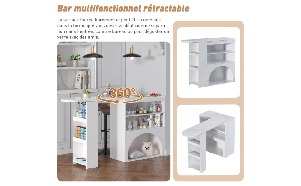 Tavolo da Pranzo Allungabile con Piano Effetto Marmo ¨C MINIMAL ¨C 120x40x100 cm, Bianco