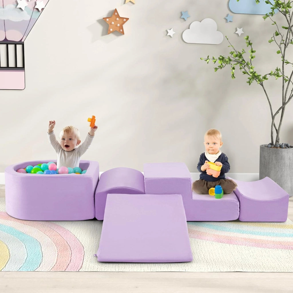 Set di 5 Pezzi Gioco in Schiuma, Blocchi con Piscina di Palline per Bambini, Coperture Lavabili con Cerniere, Blocchi Creativi per Stanza di Giocattoli, Camera da Letto (Viola)