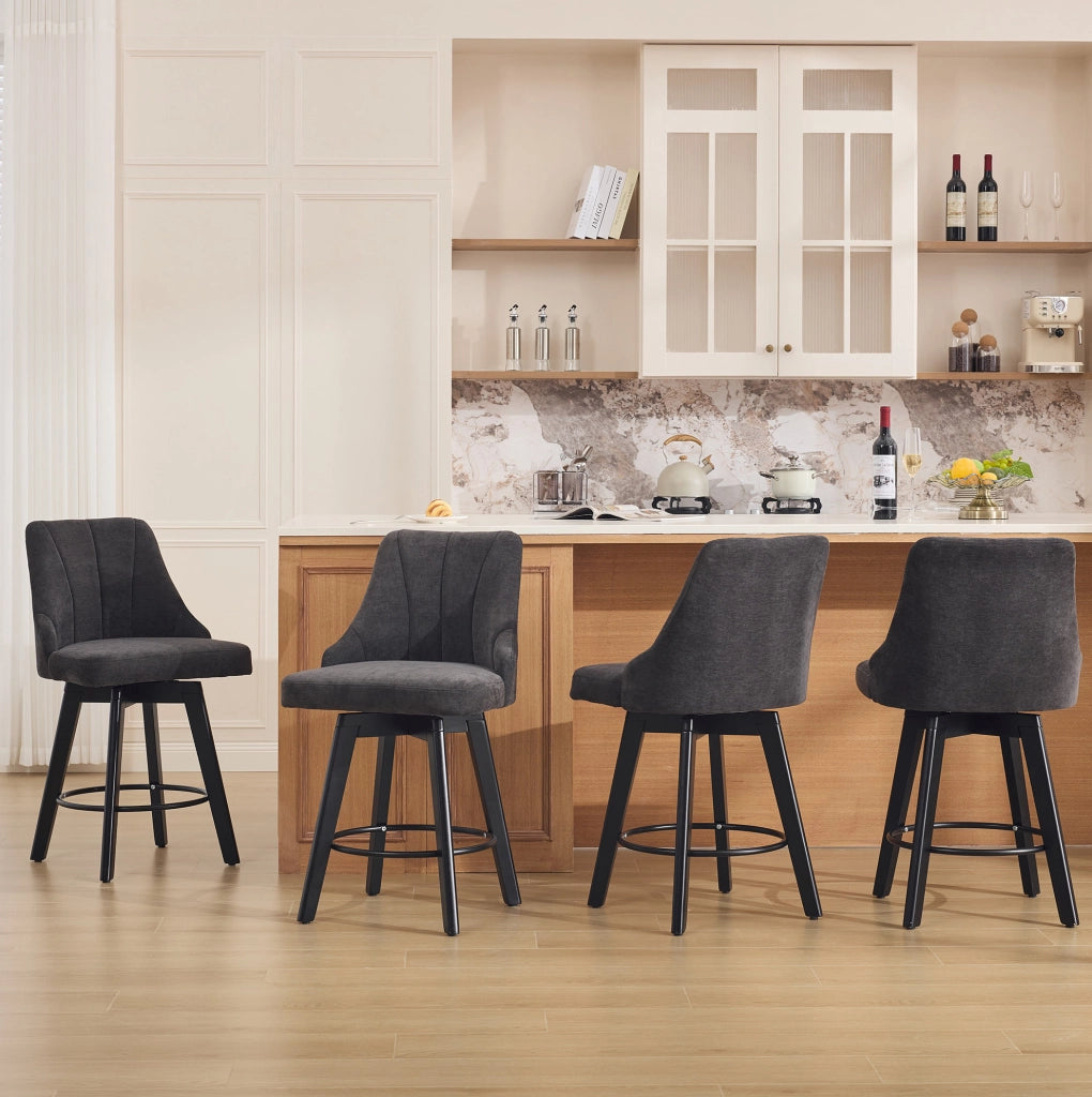 Sgabello da bar girevole in ciniglia grigio con schienale
