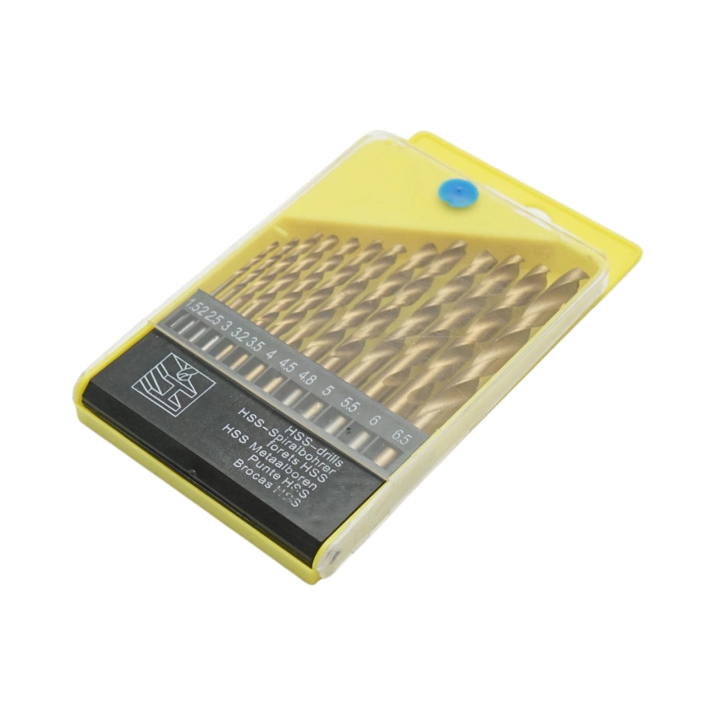 Set di 13 punte elicoidali HSS da 1,5-6,5 mm per metallo con gambo cilindrico