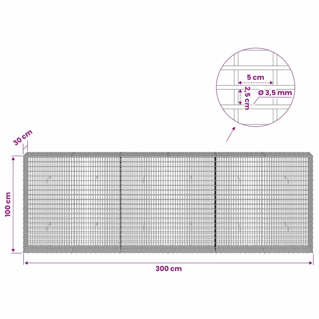 Gabione con Filo da 3,5 mm e Rete da 5x2,5 cm 300x30x100 cm 3461760