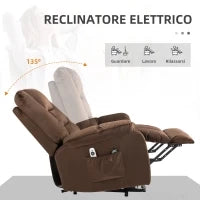 Poltrona Relax Alzapersona Reclinabile, Massaggiante e Riscaldata in Velluto, Marrone