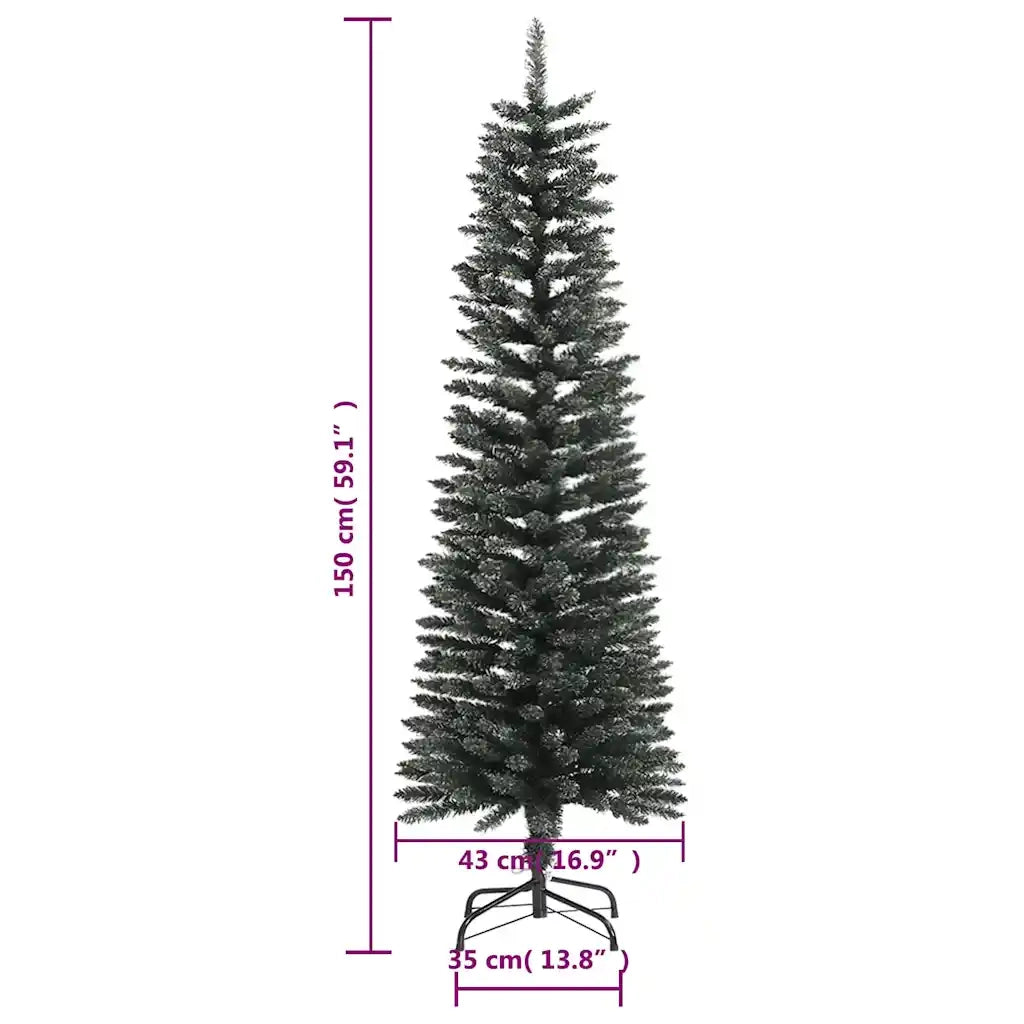 Albero di Natale | Decorazioni natalizie Artificiale Sottile con Base Verde 150 cm PVC