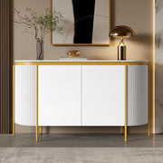 Credenza da 4 ante, mobile da ingresso, in MDF, con gambe in metallo, angoli arrotondati, colore bianco