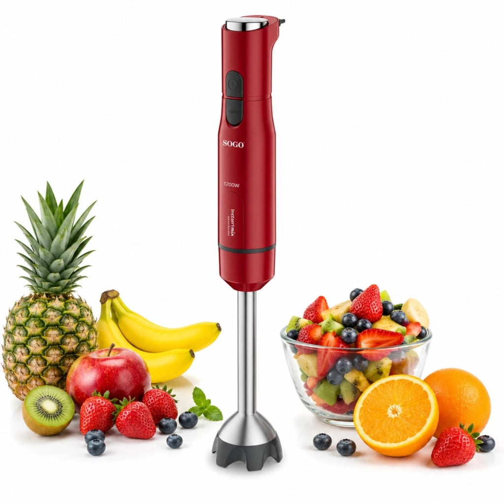 Frullatore a immersione 1200W, 6 lame in acciaio inox con rivestimento titanio e 21 velocità, con bicchiere 800 ml - Sogo