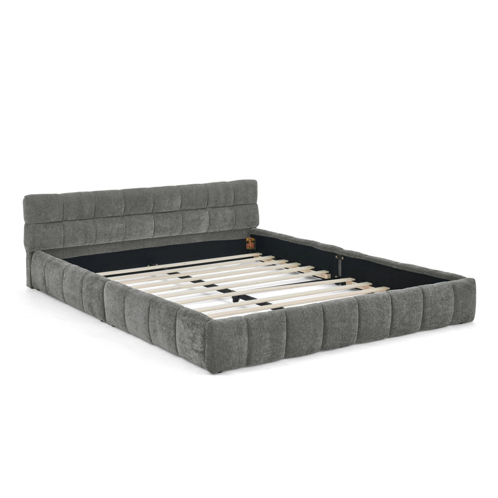 Letto Matrimoniale 140x200 cm; con Testiera Imbottita e Struttura in Legno e Ferro