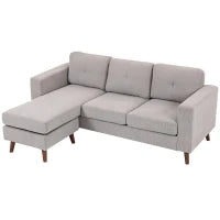 Divano ad angolo reversibile in velluto a coste, 3 posti con penisola, telaio in acciaio, 192x137x84cm, Grigio chiaro
