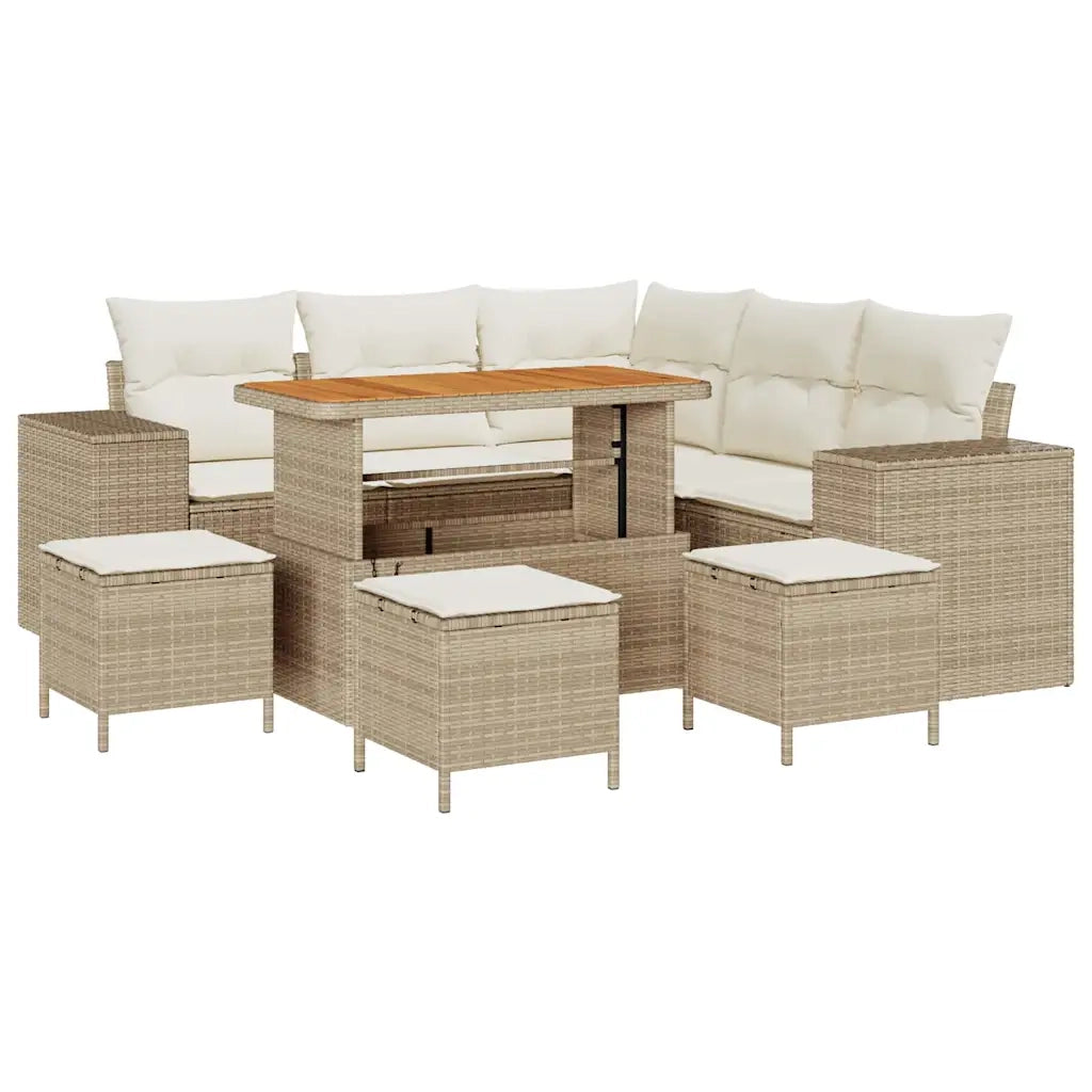 Set Divano da Giardino con cuscino 9 pcs Beige polyrattan