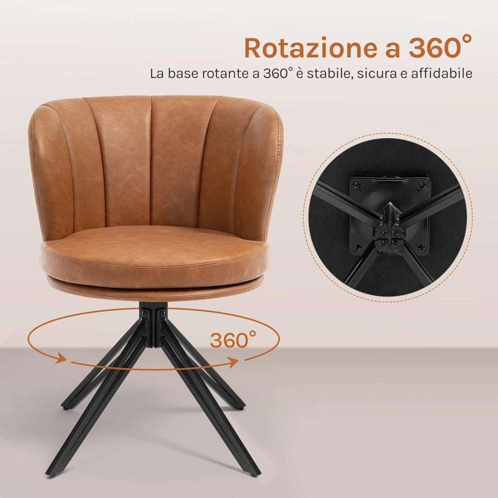 Set di 2 Sedie Sala da Pranzo, Sedie Ergonomiche in PU, Girevole a 360°, per Cucina, Soggiorno, Camera da Letto, Marrone