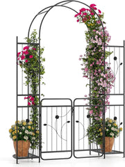 Arco da Giardino 220 cm, Pergolato con Cancello, Ripiani per Piante, Graticci per Rampicanti, Arco in Metallo per Piante Rampicanti da Esterno, Decorazione per Matrimoni e Cerimonie