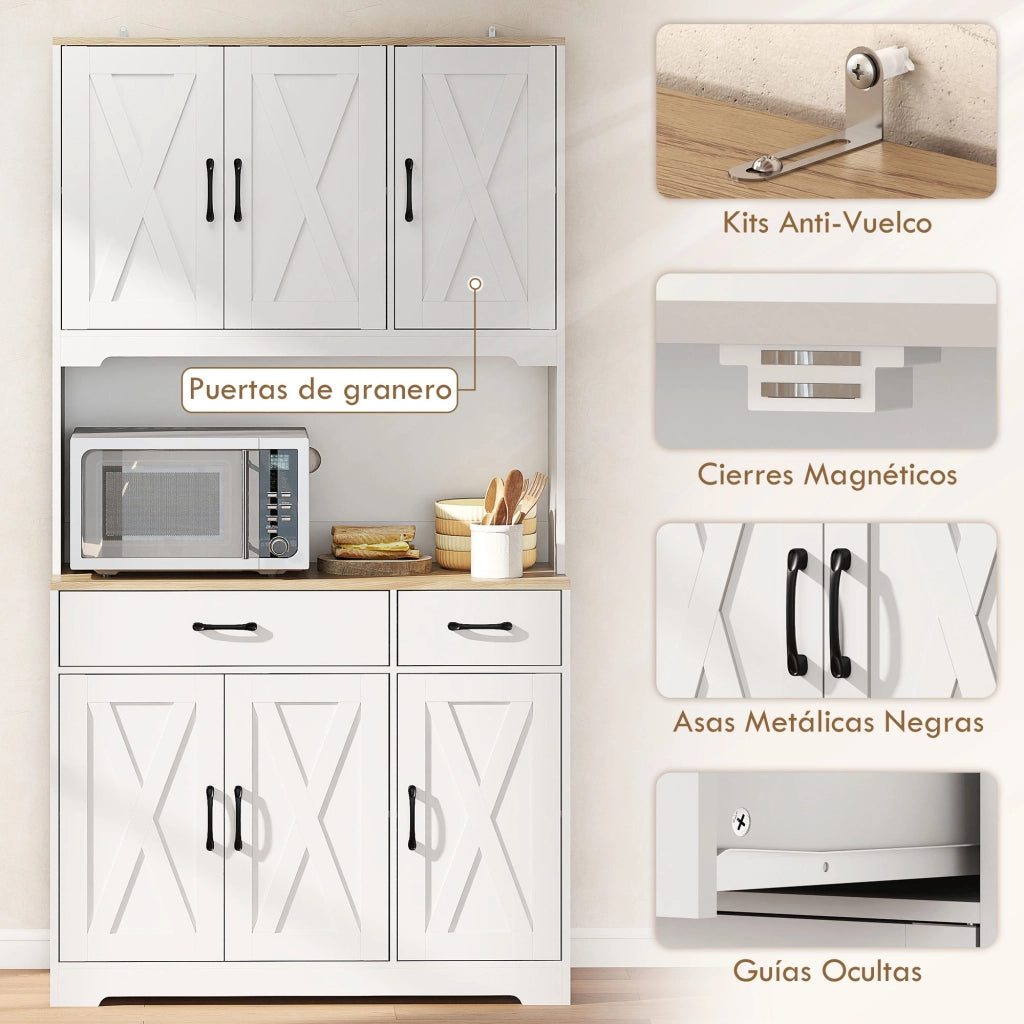 Armadio da Cucina con 6 Ante e 2 Cassetti ¨C Zephmum ¨C Bianco 90x51x