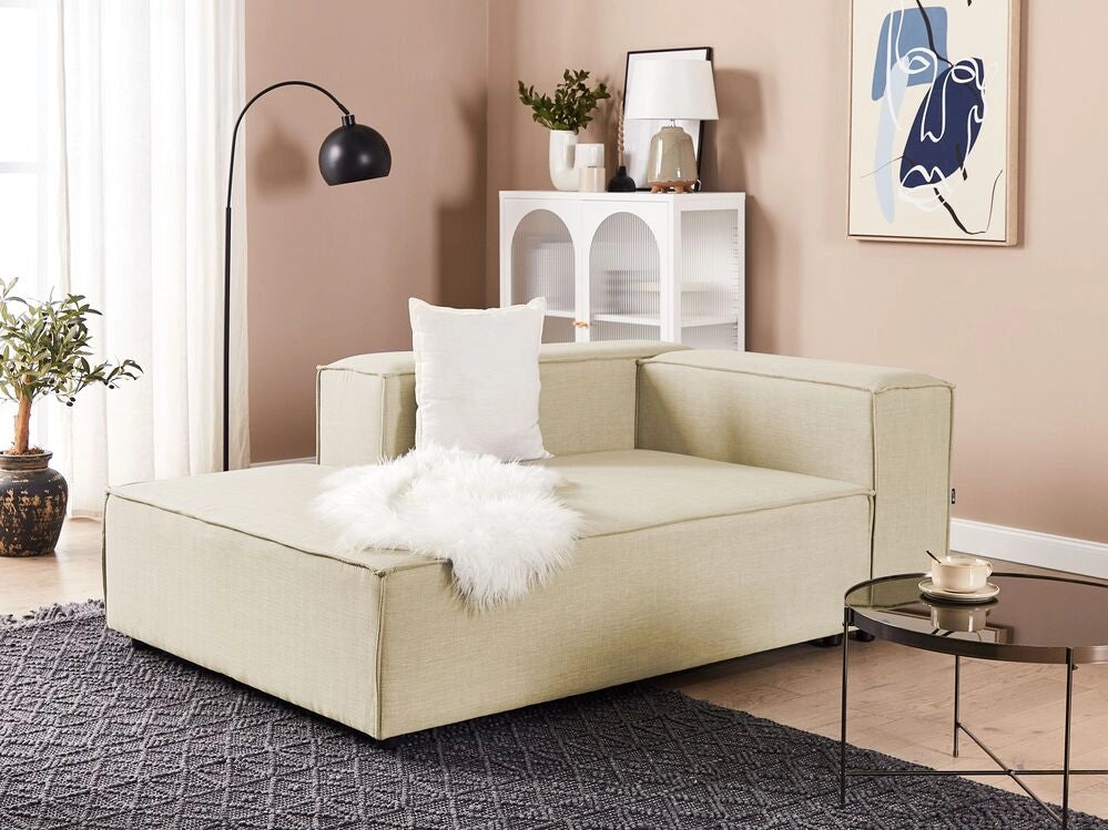 Chaise longue lato destro in rivestimento di lino di poliestere beige soggiorno stile moderno