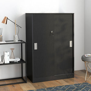 Armadietto da Ufficio 80x40x120 cm Ante Scorrevoli con 2 Chiavi di Sicurezza Nero