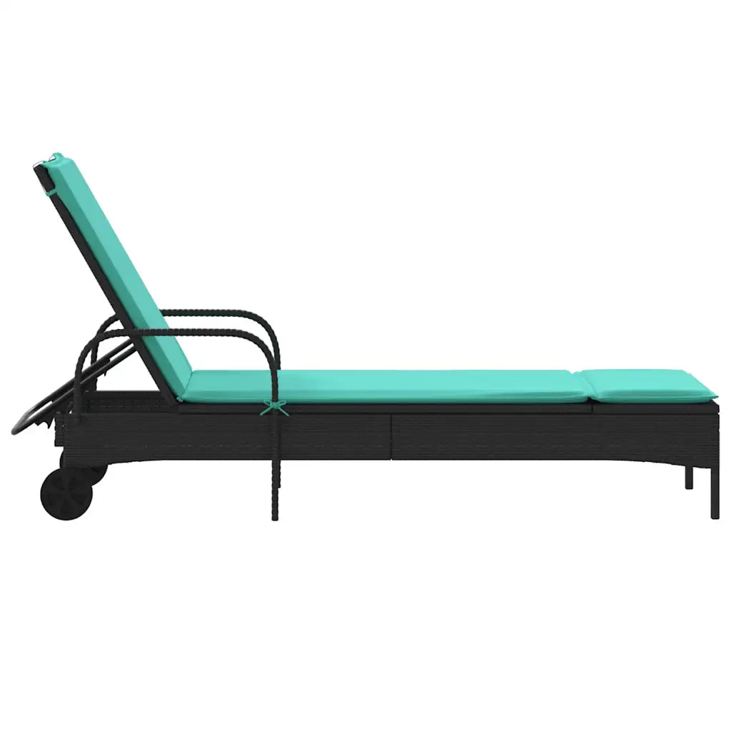 Lettino prendisole con ruote e Cuscino in Polyrattan Nero 368316