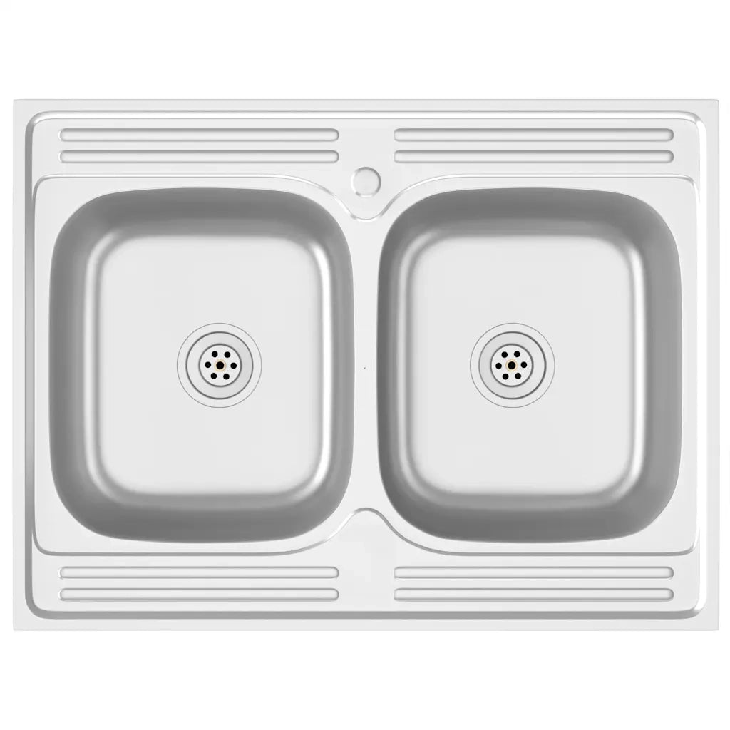 Lavello Cucina Doppia Vasca-Lavandino-Lavabo 800x600x155 mm Argento Acciaio Inox
