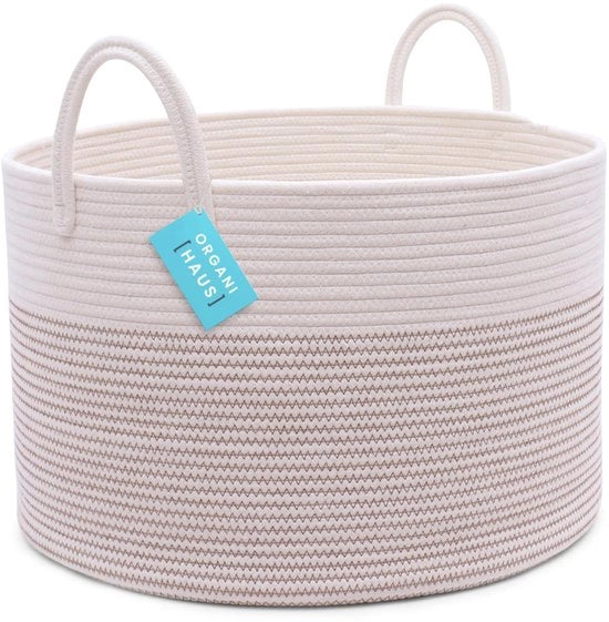 Cestino per bambini, Grande cesta in cotone, Cesta in cotone per bambino con maniglie, Cesta per bambino, Cesta per giocattoli per bambino - 50x33cm, Tessuto marrone