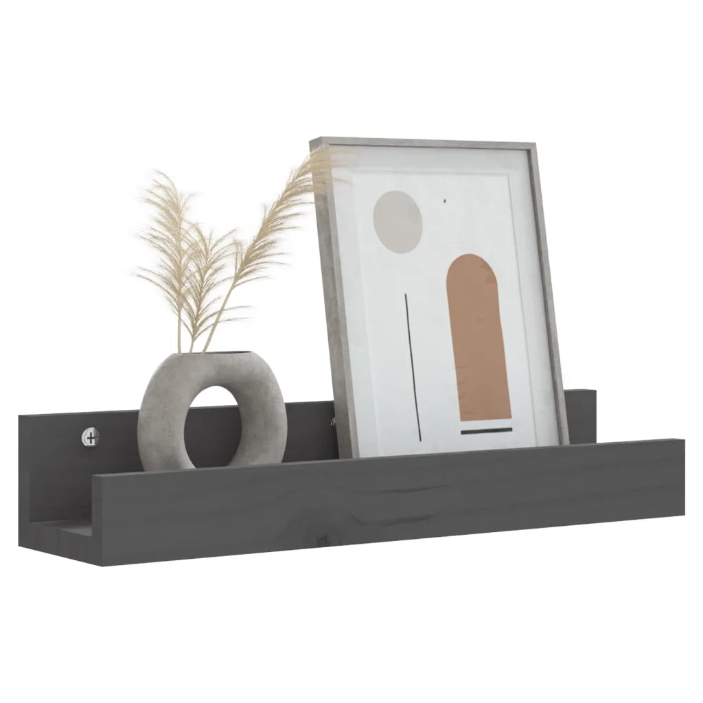 2 pz Mensole da Parete | Scaffali a Parete | Ripiano a parete Grigio 50x12x9cm Legno Massello di Pino