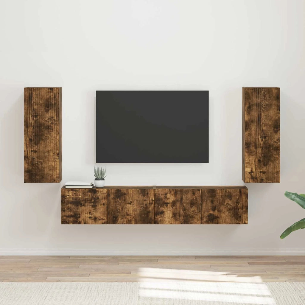 Set di Mobiletto da TV a Parete 4 pcs Rovere fumé