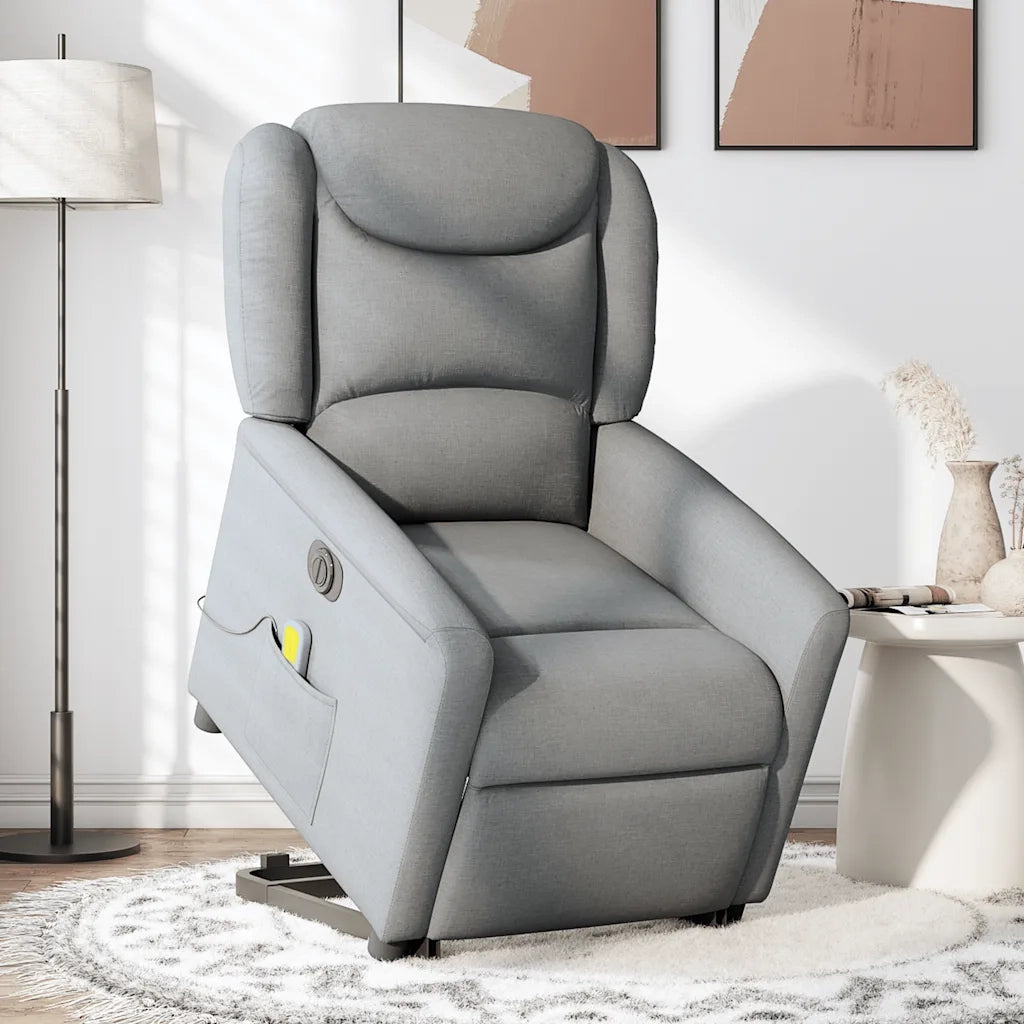 vidaXL Poltrona Alzapersona Massaggi Elettrica Grigio Chiaro Tessuto