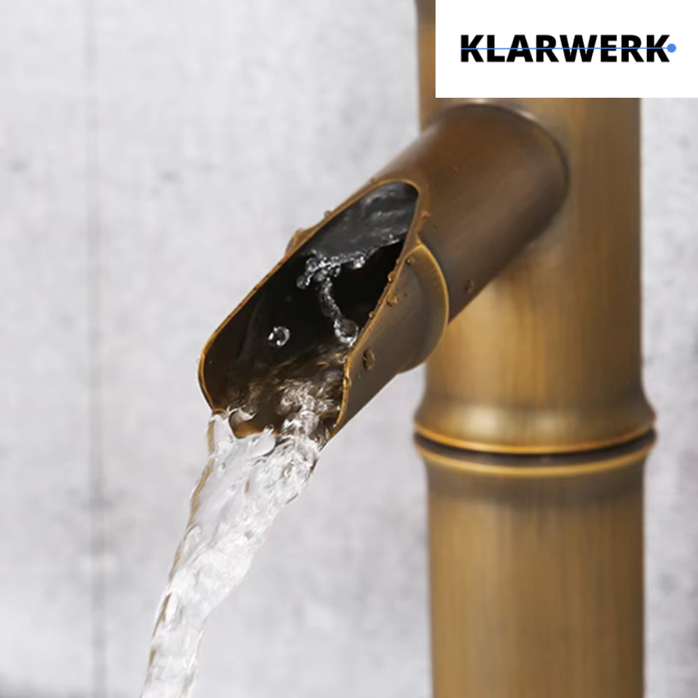 YURI | Rubinetto per bagno a cascata in bambù alto in ottone dorato | in acciaio inox per lavelli alti | Miscelatore giapponese 2 attacchi