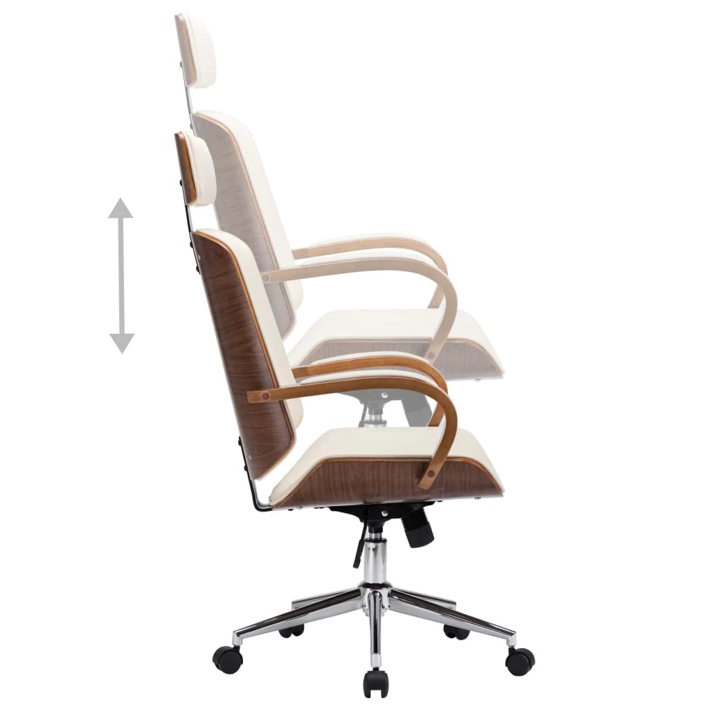 Sedia da ufficio sedia da computer sedia da studio con poggiatesta similpelle e legno crema 02_0023984