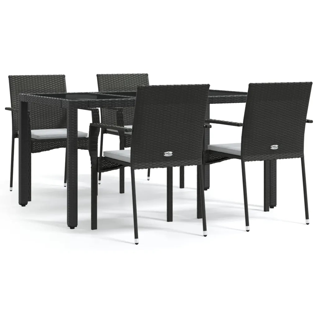 Set da Pranzo da Giardino 5 pz Nero con Cuscini in Polyrattan 3184977