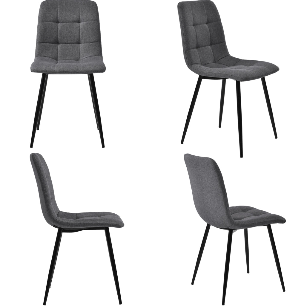 Tavolo da pranzo con 4 sedie 120x70 cm; moderno per cucina e soggiorno; MDF e lino grigio