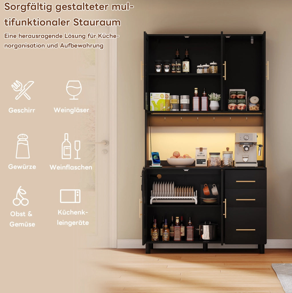 Credenza da cucina LED 100x40x183 cm con prese e USB