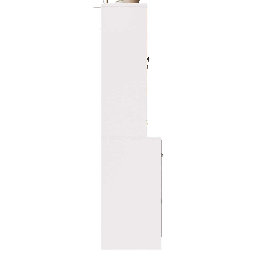 Dispensa alta da cucina in MDF bianco con ante in acrilico cassetti ripiani regolabili LED 140 × 40 × 175 cm