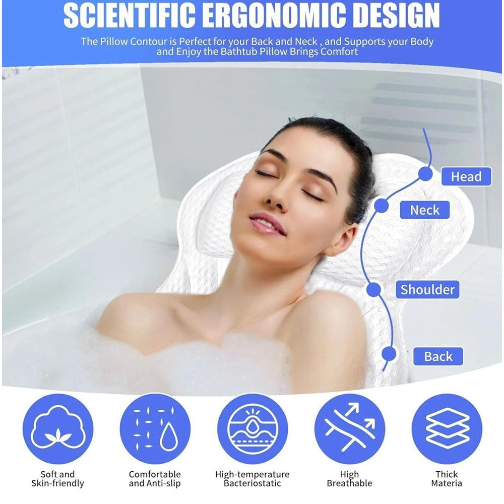 Trade Shop - Cuscino Da Bagno Ergonomico Poggiatesta Per Vasca 4d Mesh Supporto Per Testa Collo Schiena -