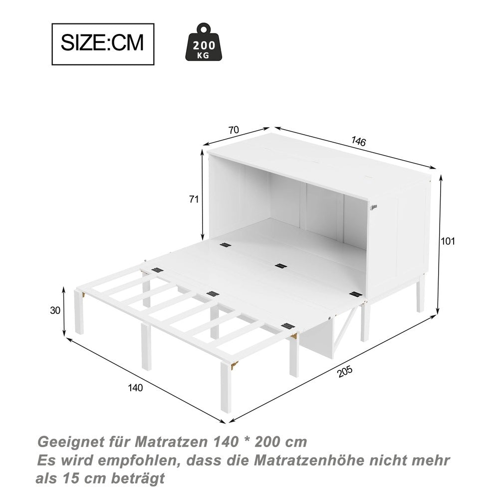 Letto a parete verticale con rete a doghe ¨C Minimal ¨C bianco 140x200 cm
