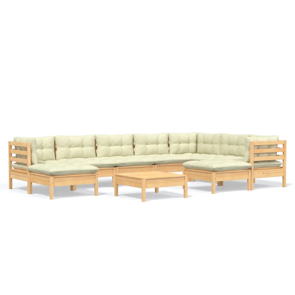 Set Divani da Giardino 10 pz con Cuscini Crema Massello di Pino 3096713