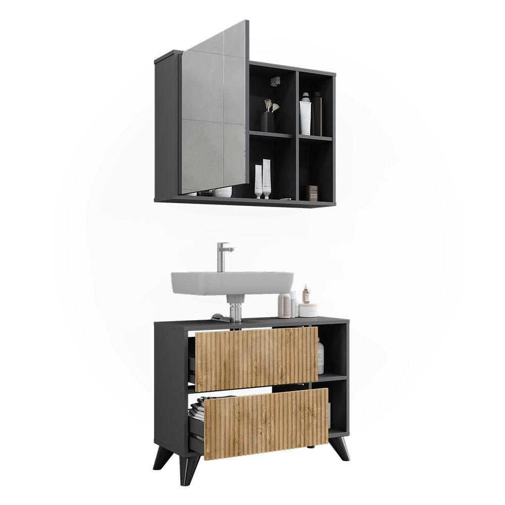 Vicco Set di mobili da bagno Antracite/quercia di montagna Set 1