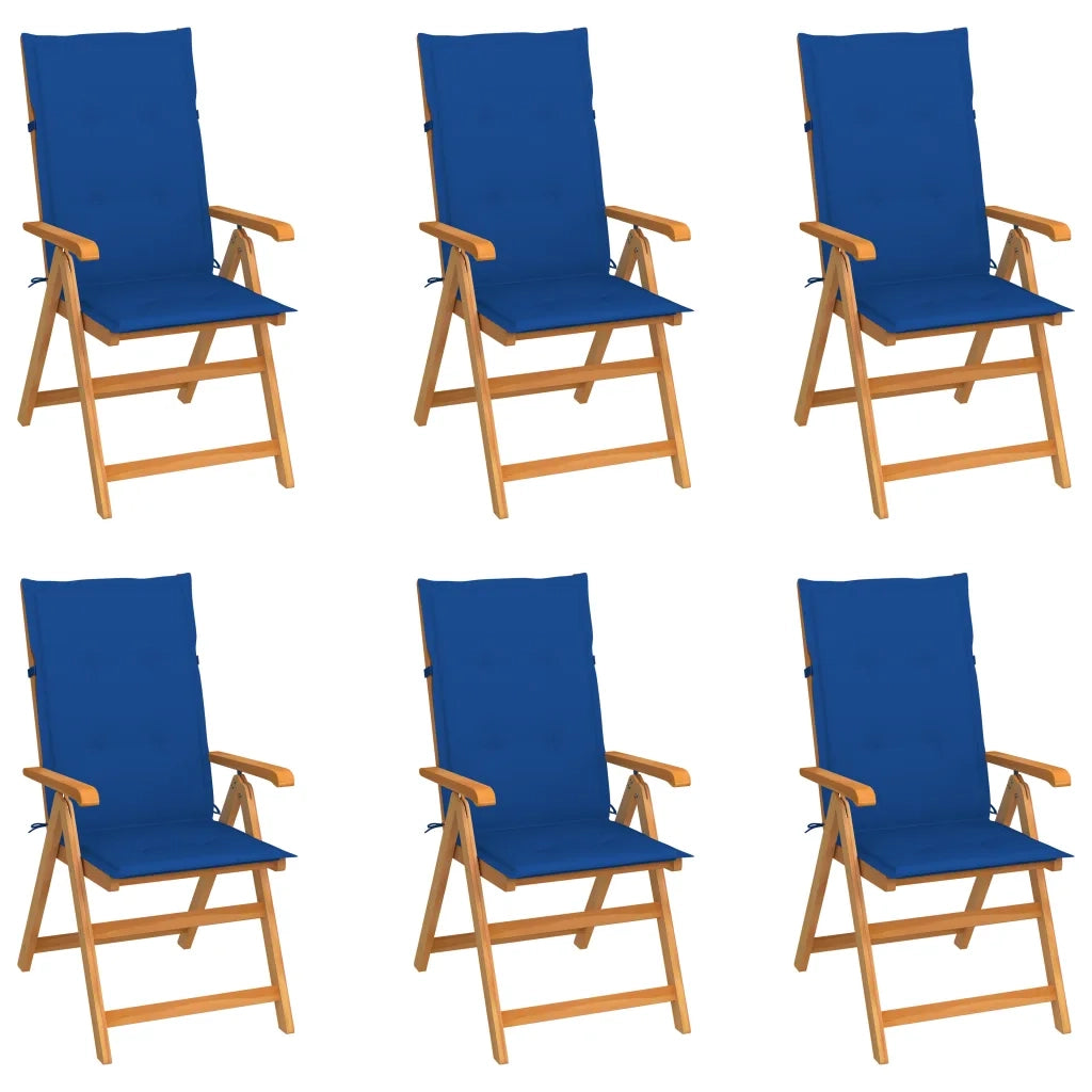 Sedie da Giardino 6 pz con Cuscini Blu Reale Massello di Teak cod mxl 7237