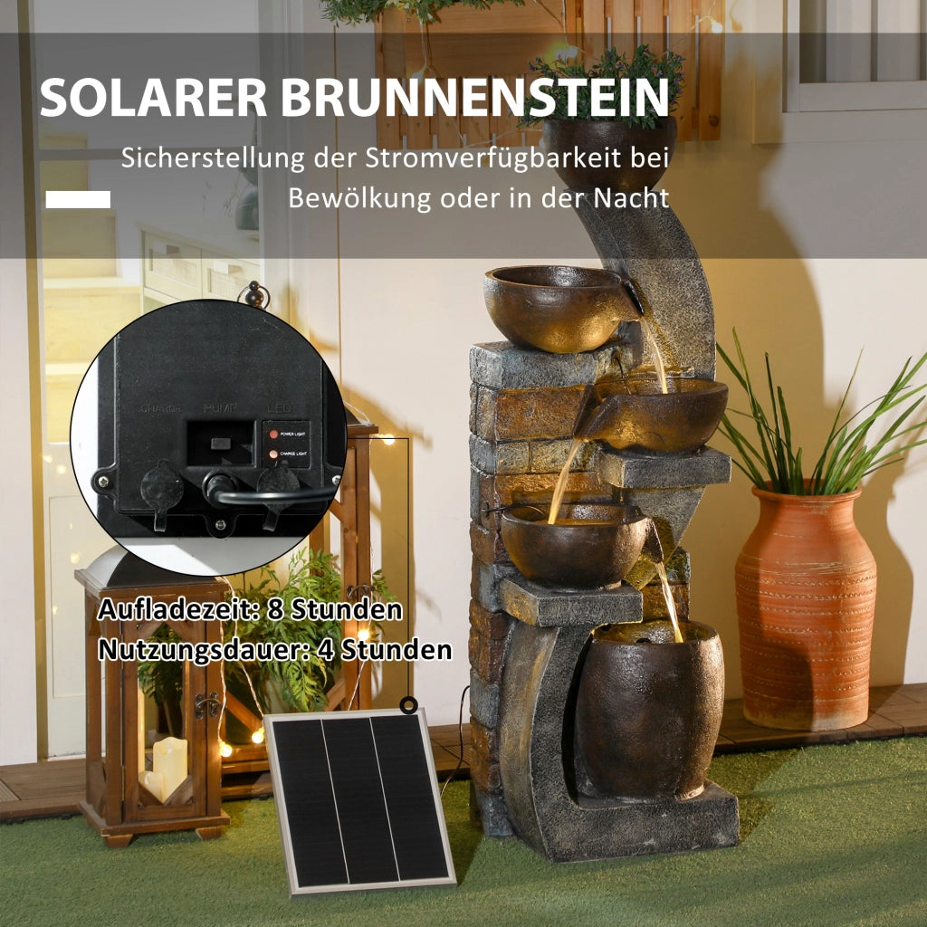 Fontana Solare da Giardino ¨C Xylo ¨C 5 Livelli Effetto Mattone con LED Grigio Marrone 107cm