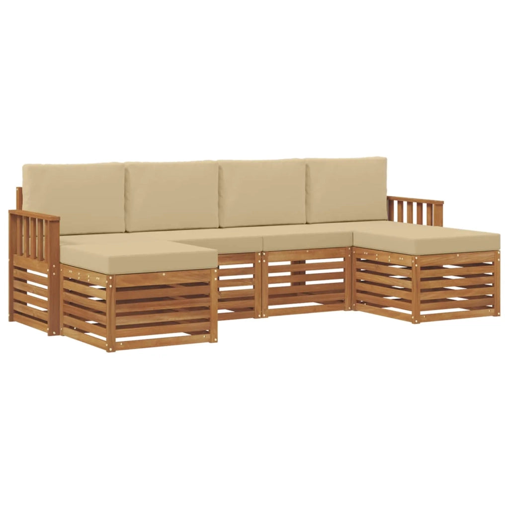 Set divani 6 pcs Naturale e Beige Legno di Acacia Massello