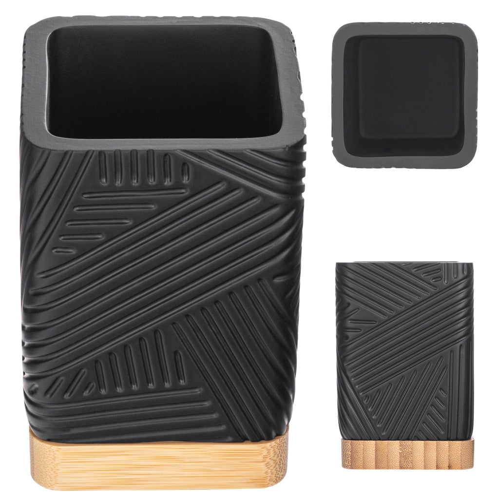 Porta spazzolini da bagno KADAX, organizer quadrato in bambù nero.